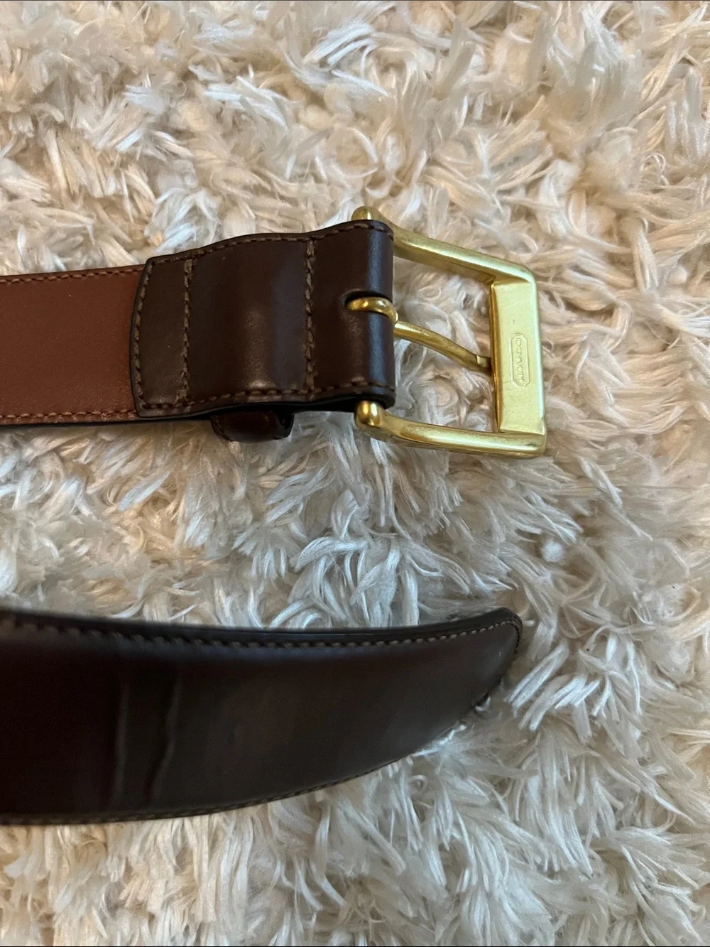 Coach Men's Classic Burnished Brown Leather Belt with Gold Buckle Timeless Style